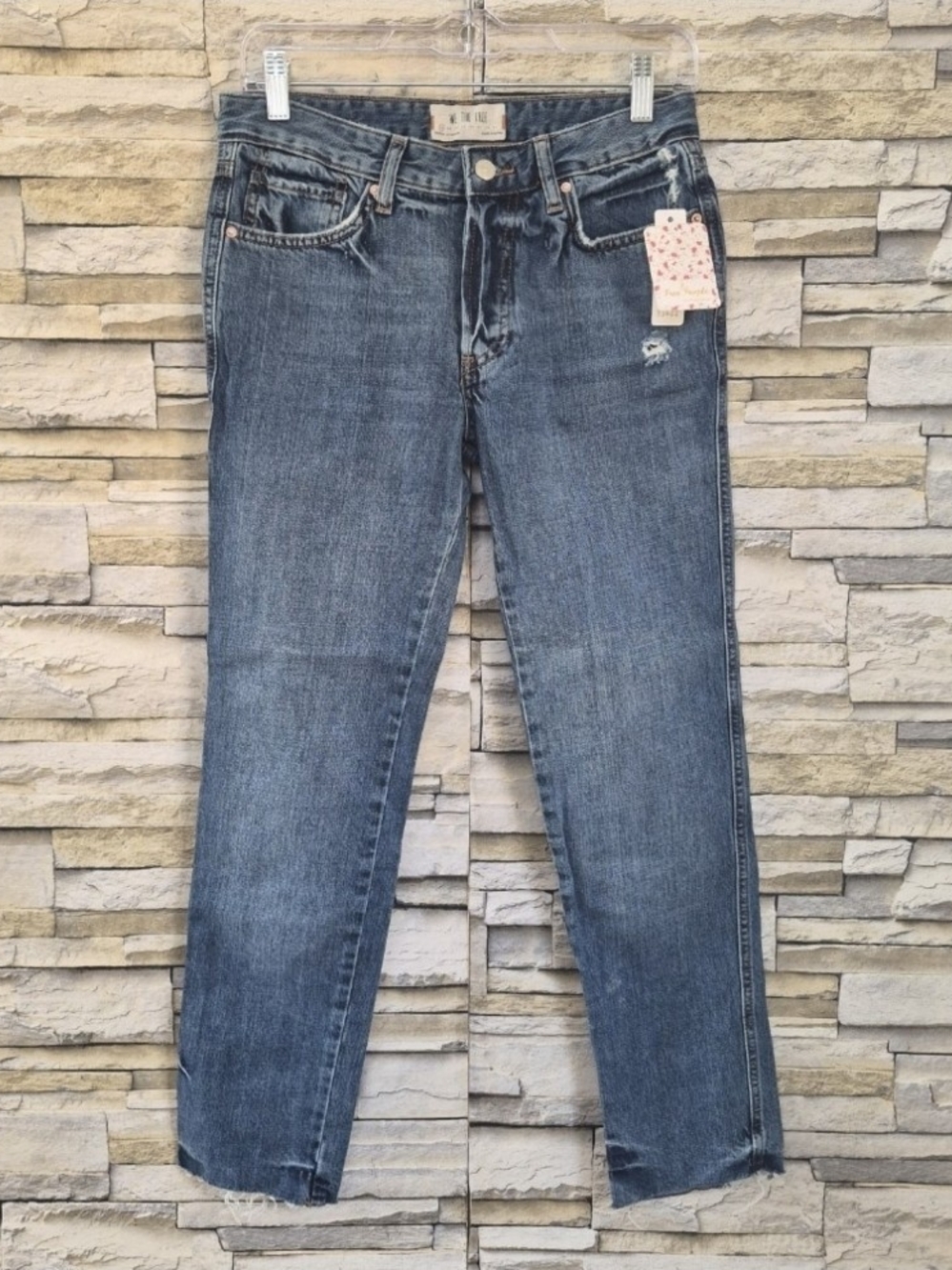 ​Free People Jeans Women's Sz 24 Blue Distressed Raw Hem NWT Cotton Boho Casual